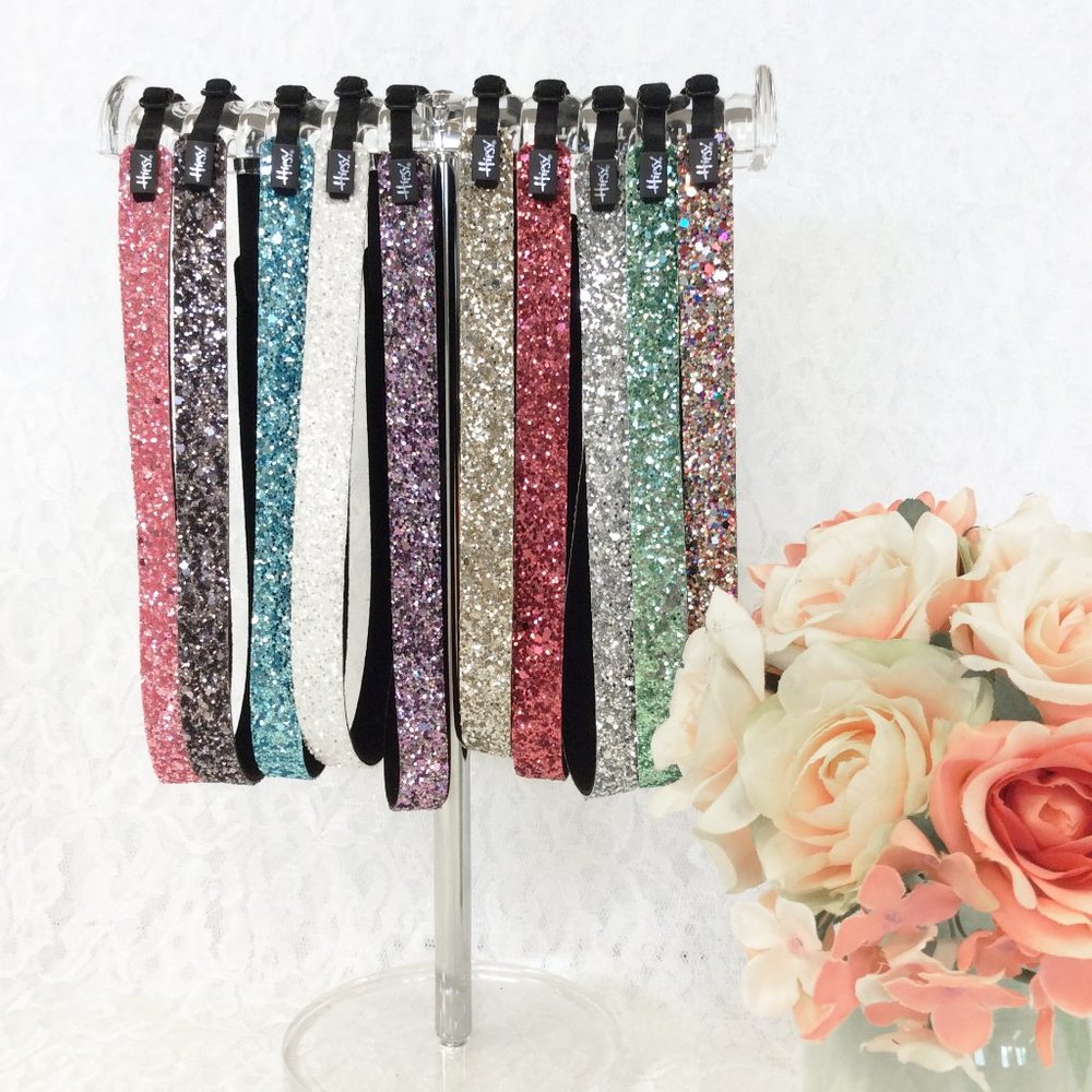 Hipsy Gift 10-Pack Bling Glitter Adjustable No Slip Skinny Pastel Headbands